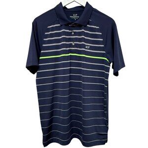 Vineyard Vines Mens Golf Polo  Small Navy Blue Stripe Performance Shirt Whale